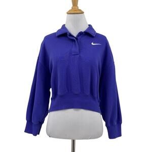 Nike Sweatshirt Womens XS Extra Small Violet Sportswear Phoenix Fleece Polo Crop